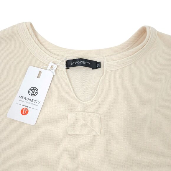 Cream Pullover Top Sweater Women XL NWT Cuffed Long Sleeve Casual Knit Merokeet - Picture 12 of 13